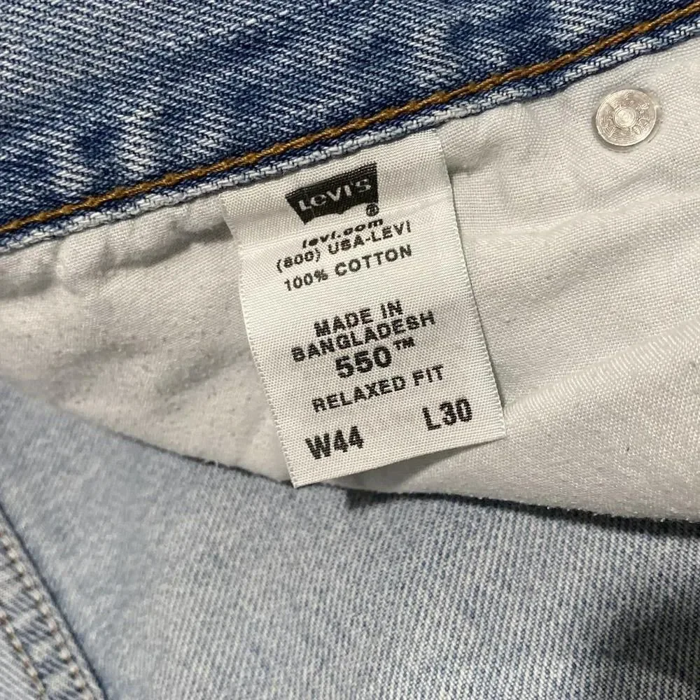 Levi's 550 Jeans Men's 44x30 Blue Cotton Denim Straight Relaxed Fit Baggy Travel